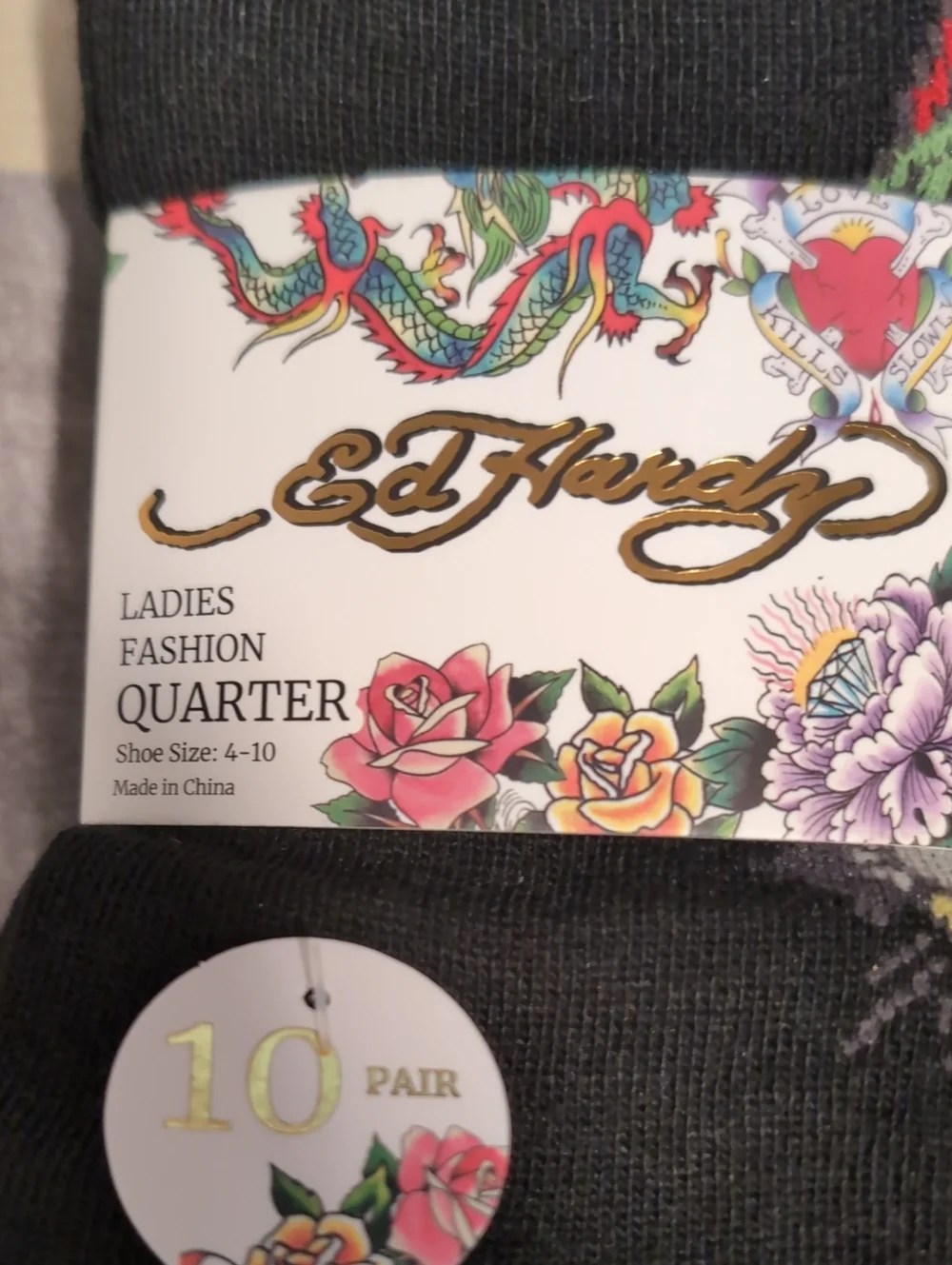 Ed Hardy Quarter Socks - 10 Pairs New